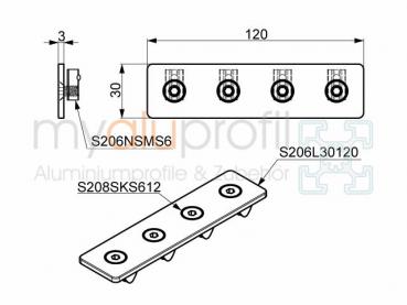 Tab 30x120 set black groove 6 I-type